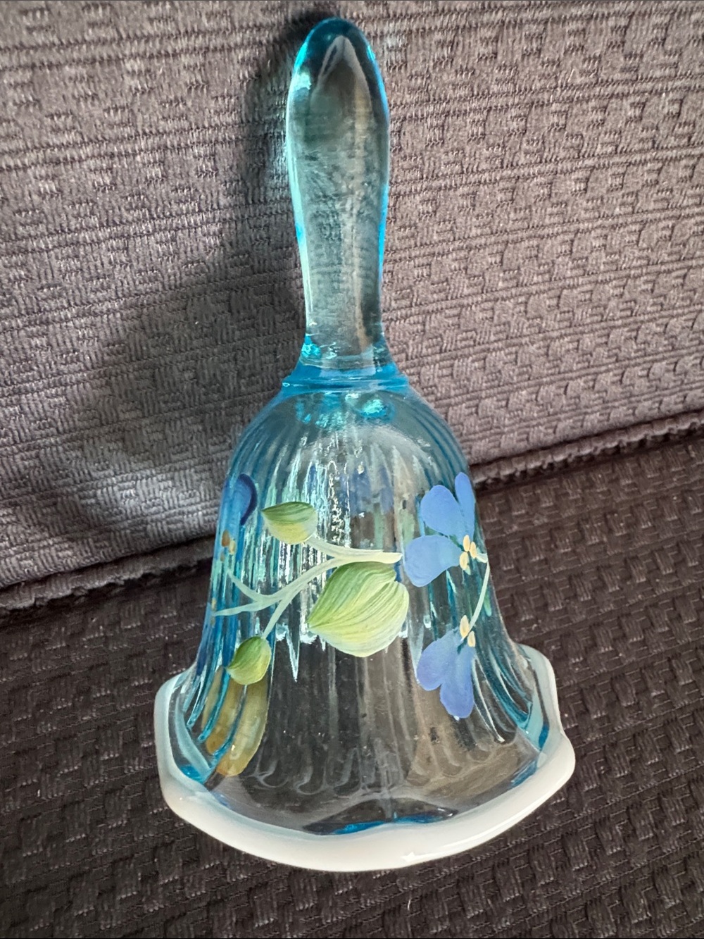 vintage Fenton hand-painted blue glass bell
